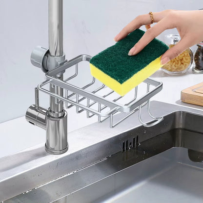 Kitchen Sink Faucet Organizer Detachable Sponge Holder for Kitchen Sink Faucet Drain Rack with Hook for Bathroom Scrubbers Soap