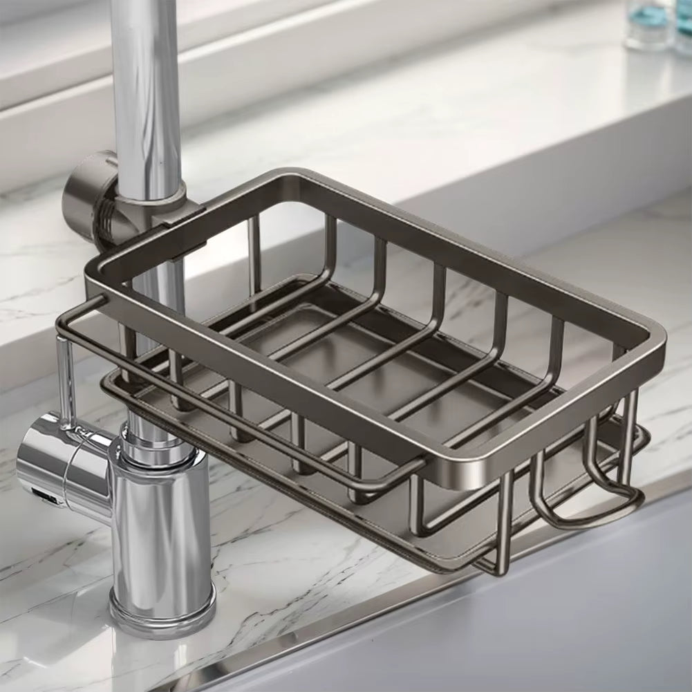 Kitchen Sink Faucet Organizer Detachable Sponge Holder for Kitchen Sink Faucet Drain Rack with Hook for Bathroom Scrubbers Soap