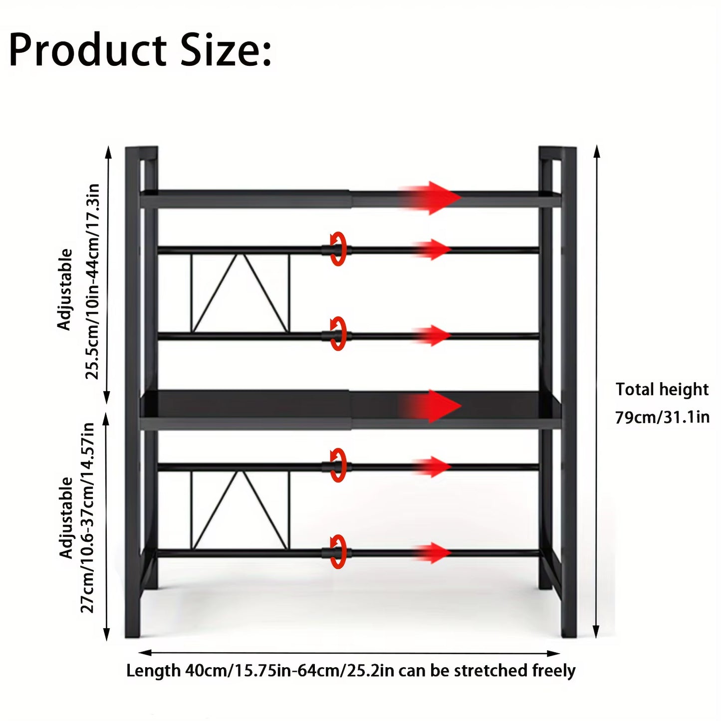 Devesanter Microwave Shelf 3-Tier Expandable Worktop Baking Rack with 6 Hooks, Kitchen Shelf, Seasoning Rack