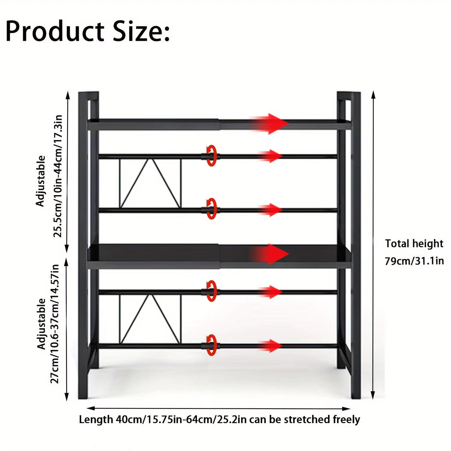 Devesanter Microwave Shelf 3-Tier Expandable Worktop Baking Rack with 6 Hooks, Kitchen Shelf, Seasoning Rack