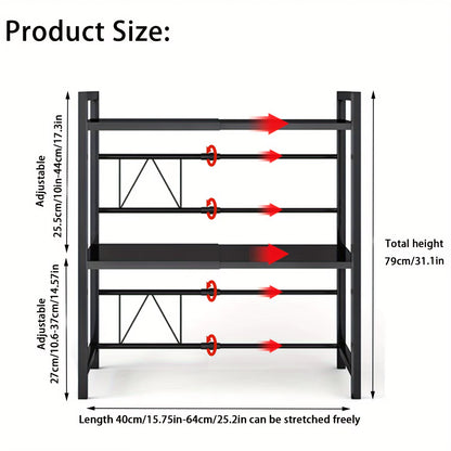 Devesanter Microwave Shelf 3-Tier Expandable Worktop Baking Rack with 6 Hooks, Kitchen Shelf, Seasoning Rack