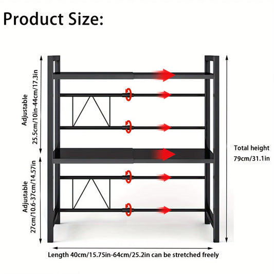 Devesanter Microwave Shelf 3-Tier Expandable Worktop Baking Rack with 6 Hooks, Kitchen Shelf, Seasoning Rack