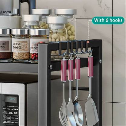 Devesanter Microwave Shelf 3-Tier Expandable Worktop Baking Rack with 6 Hooks, Kitchen Shelf, Seasoning Rack