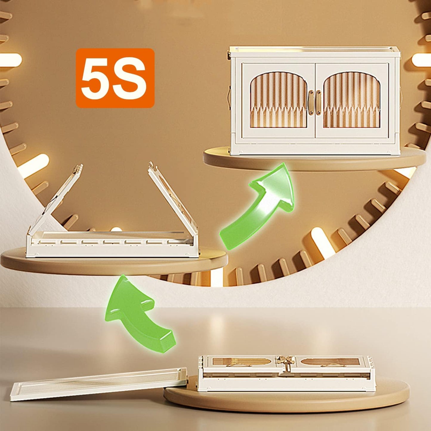 Collapsible Storage Boxes Medium Stackable Clear Plastic Wardrobe Storage Box Organizer 16.9"X 10.8"X 10.6", 5 Sides Openable for Easy Access, Folding Containers Bin for Books Toys Clothes,White,1 Tie