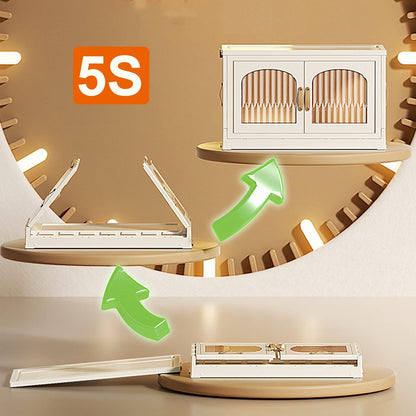 Collapsible Storage Boxes Medium Stackable Clear Plastic Wardrobe Storage Box Organizer 16.9"X 10.8"X 10.6", 5 Sides Openable for Easy Access, Folding Containers Bin for Books Toys Clothes,White,1 Tie