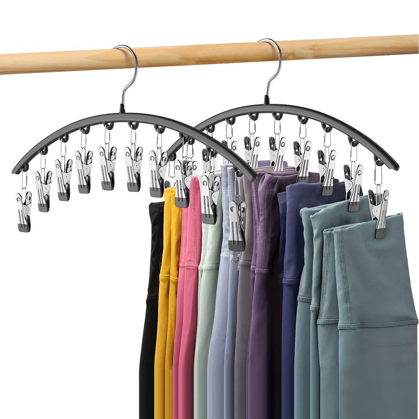 Curved Metal Pants Hanger with 10 Clips
