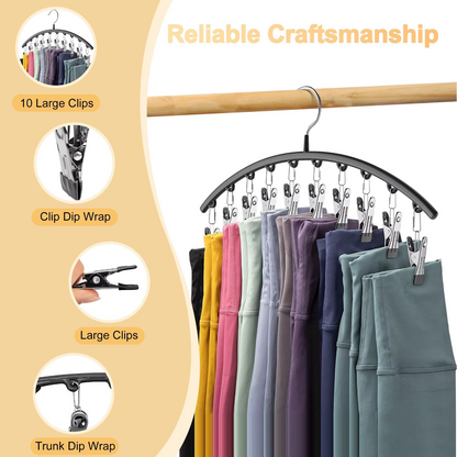 Curved Metal Pants Hanger with 10 Clips