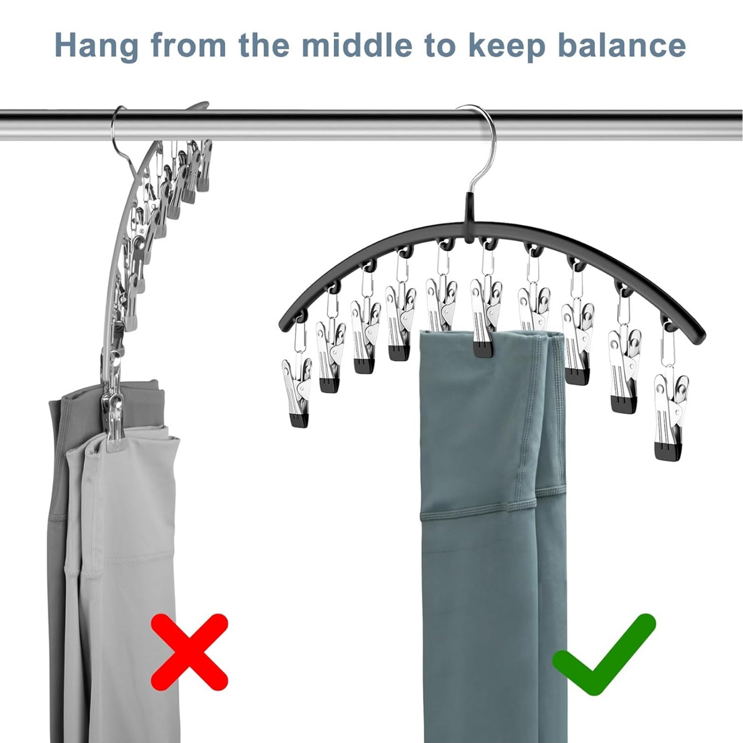 Curved Metal Pants Hanger with 10 Clips