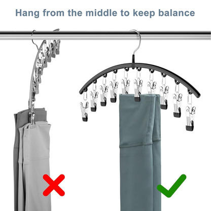 Curved Metal Pants Hanger with 10 Clips