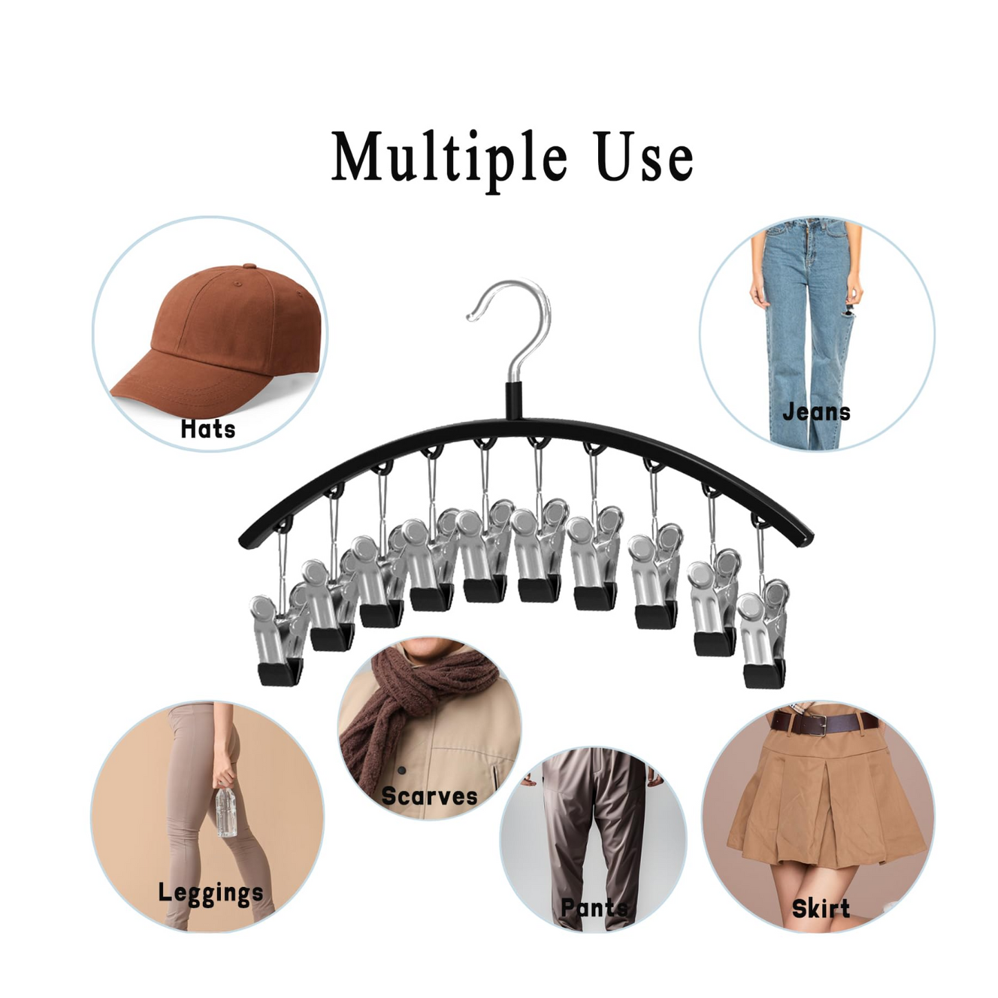 Curved Metal Pants Hanger with 10 Clips